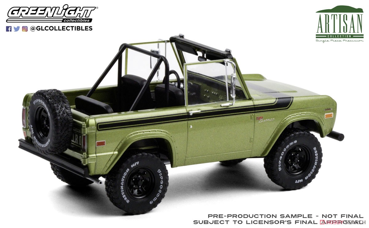 Artisan Collection - 1975 Ford Bronco Sport - Medium Green Glow with Sunraysia Wheels, Tow Mirrors, Custom Roll Bar and Tube Front Bumper (Diecast Car) Item picture2