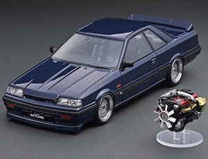 Nissan Skyline GTS-R (R31) Blue Black with Engine (Diecast Car)