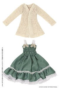 PNM Take a Break in the Shade of a Tree Dress Set (Beige x Emerald) (Fashion Doll)