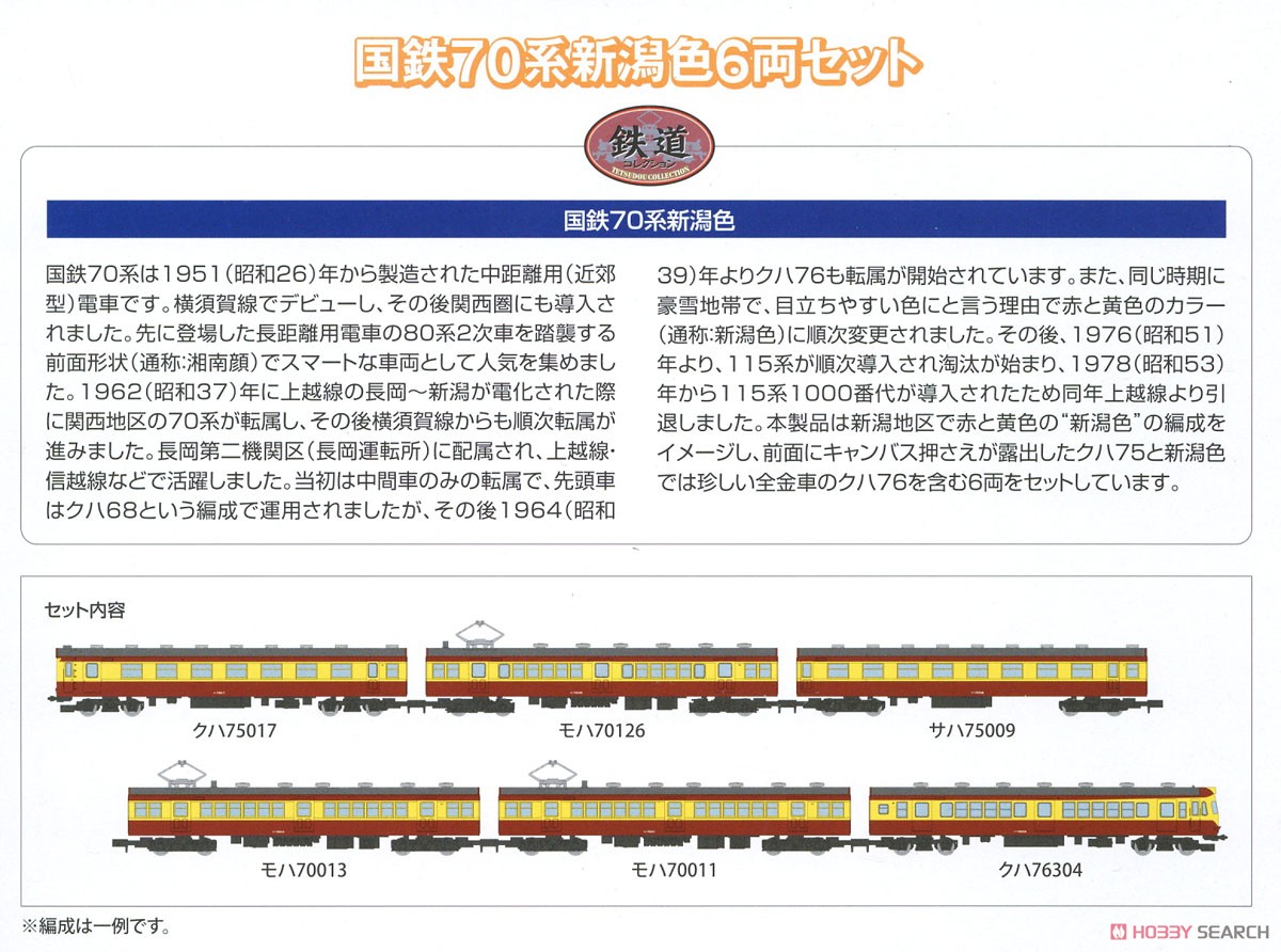 鉄道コレクション 国鉄 70系 新潟色 (6両セット) (鉄道模型) 解説1