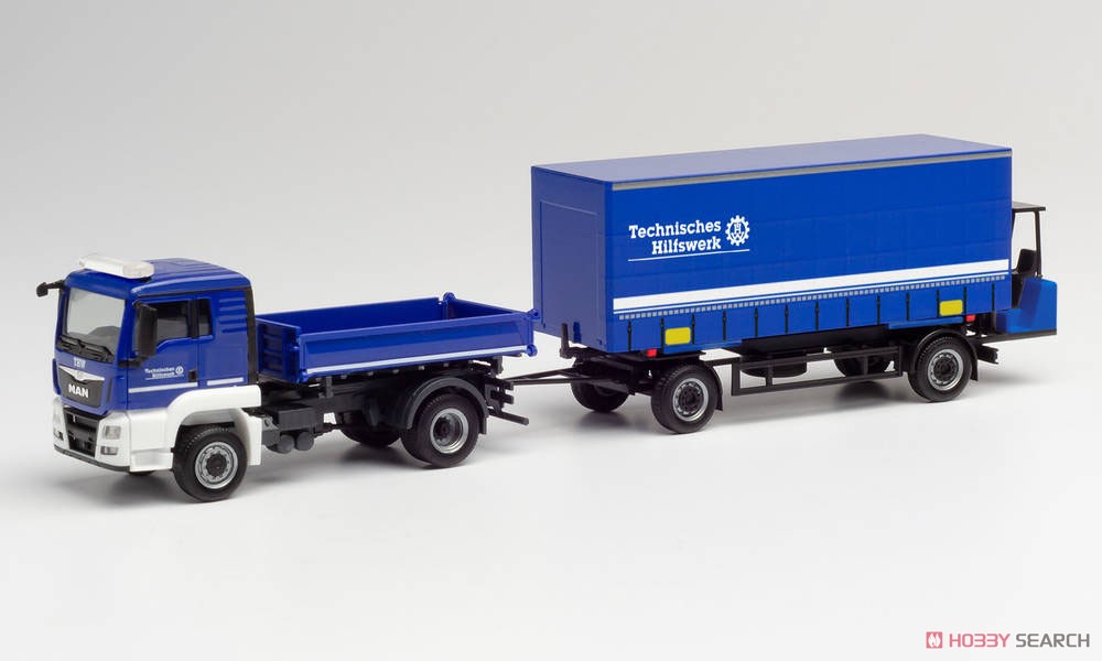 (HO) MAN TGS NN L Euro 6 Tipper Truck with Curtain Trailer, Forklift `THW` (Model Train) Item picture1