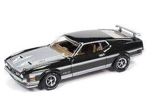 1971 Ford Mustang Boss 351 (Dark Green Metallic w/Silver Stripes & Hood) (Diecast Car)