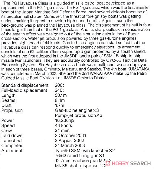 海上自衛隊 ミサイル艇 PG-827 くまたか (プラモデル) 英語解説1