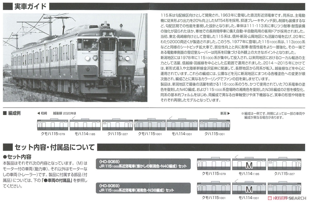 16番(HO) JR 115-1000系 近郊電車 (懐かしの新潟色・N40編成) セット (3両セット) (鉄道模型) 解説3