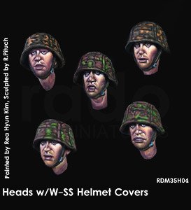 WWII German Heads w/W-SS Helmet Covers (CLY) (Set of 5) (Plastic model)