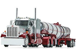 ピータービルト359 36インチ スリーパー ポーラー ディープドロップ トレーラ付き シルバー/レッド (ミニカー)