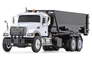 Mack Granite with Tub-Style Roll-Off Container White/Black (Diecast Car)