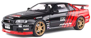 Nissan Skyline R34 GT-R (Black / Red) (Diecast Car)