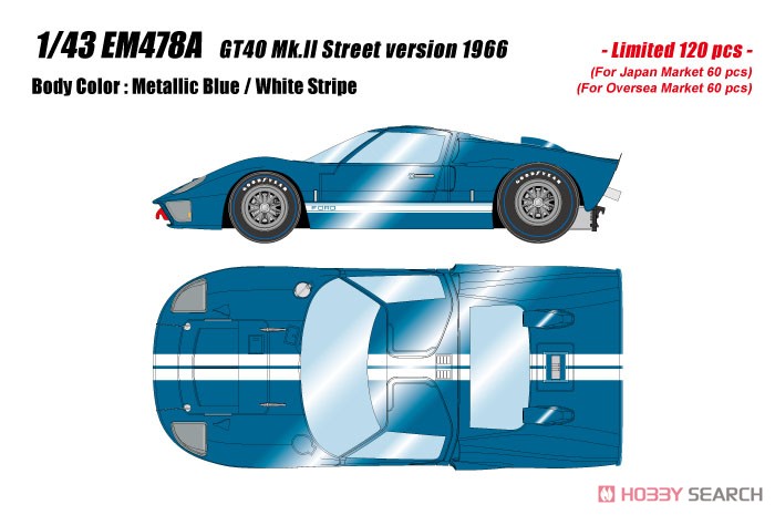 GT40 Mk.II Street ver.1966 メタリックブルー/ホワイトストライプ (ミニカー) その他の画像1