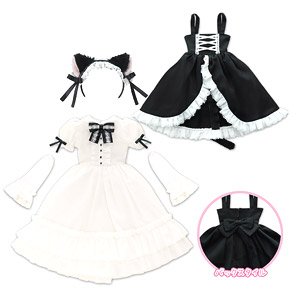 45 Nekomimi Gothic Jumper Skirt Set (Black x White) (Fashion Doll)