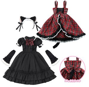 45 Nekomimi Gothic Jumper Skirt Set (Red Check x Black) (Fashion Doll)