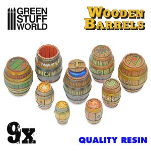 Diorama Accessory Resin Wooden Barrels (9 Pieces) (Plastic model)