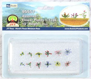95557 (HO) Assorted Flower Plants 1, 12/pc 1/2`` Height (1.3cm) (12 Pieces) (Model Train)