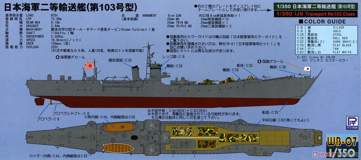 日本海軍 二等輸送艦 (第103号型) 旗・艦名プレートエッチングパーツ付き (プラモデル) 塗装1