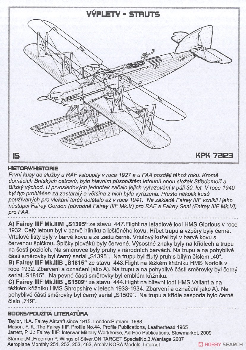 Fairey IIIF MK.IIIB & MK.IIIM FAA Long Type Float Late (Plastic model) 英語解説2