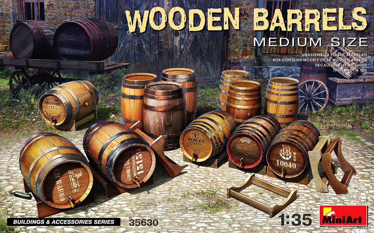 Wooden Barrels.Medium Size (12 Pieces) (Plastic model) Package1