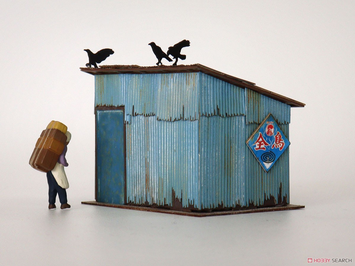 (HO) Galvanized Iron Hut (One-sided Roof) 1:87 (with Crows and Sign) (Unassembled Kit) (Model Train) Other picture1