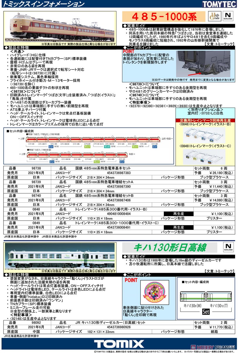 J.N.R. Limited Express Series 485-1000 Standard Set (Basic 6-Car Set) (Model Train) 解説1 Modal