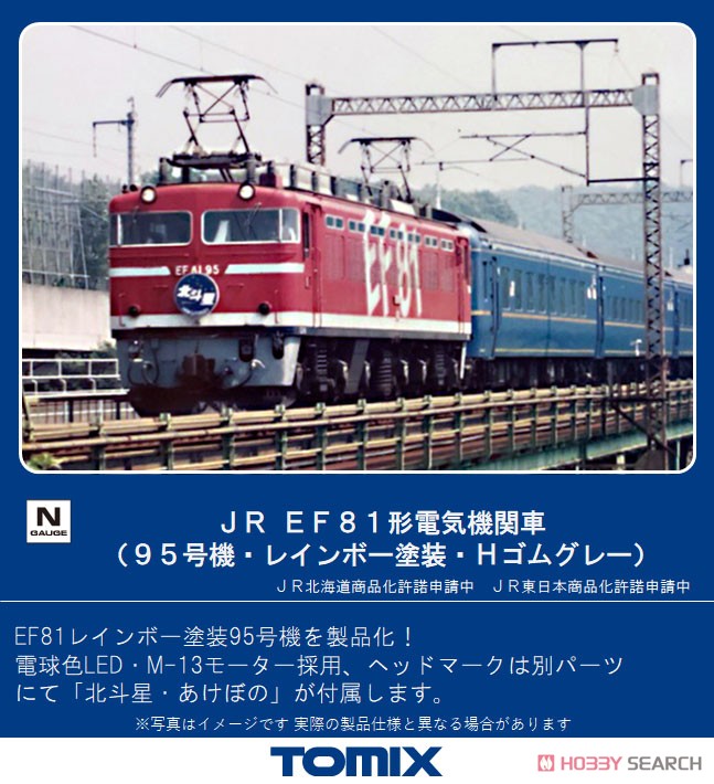J.R. Electric Locomotive Type EF81 (#95, `Rainbow` Color, H Rubber Gray) (Model Train) その他の画像1