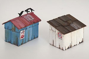 (N) Galvanized Iron Hut (2 Type Set) (with 3 Crows and a Sign) [1:150, Unpainted] (Unassembled Kit) (Model Train)