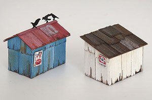 (N) トタン小屋 2種セット (三羽烏とホーロー看板付き) [1/150・未塗装] (組み立てキット) (鉄道模型)