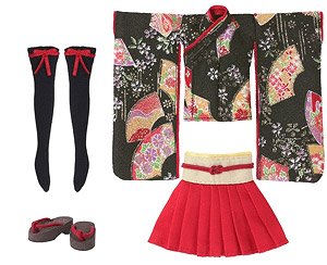Picco M Mini Skirt Kimono Set -Maiogi- (Black) (Fashion Doll)