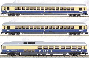 DB, 3-unit pack `Rheingold`, consists of restuarant and 2 Apmh Coaches in blue livery, Period III (3-Car Set) (Model Train)