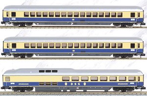 DB, 3-unit pack `Rheingold`, consists of restuarant and 2 Apmh Coaches in blue livery, Period III (3-Car Set) (Model Train)
