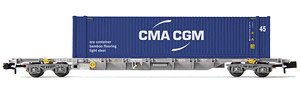 SNCF, 4-axle 60` container Wagon Novatrans Sgss, grey, loaded with 45` container `CMA CGM`, Period V (Model Train)