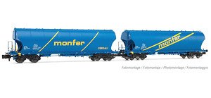 FS, 2-units pack hopper Wagons Uagpps rounded sides, Monfer blue livery, ep.VI (2-Car Set) (Model Train)