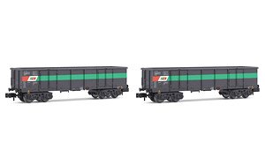 STLB, 2-unit set 4-axle open Wagons Eaos, grey/green/red livery, loaded with scrap, Period V-VI (2-Car Set) (Model Train)