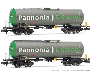 Wascosa, 2-unit set 4-axle tank wagons, grey/green `Pannonia Ethanol`, period VI (2両セット) (鉄道模型)