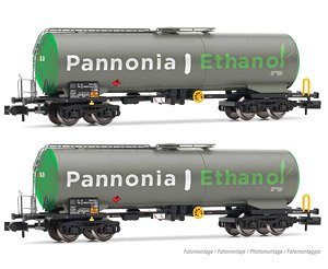 Wascosa, 2-unit set 4-axle tank Wagons, grey/green livery `Pannonia Ethanol`, Period VI (2-Car Set) (Model Train)