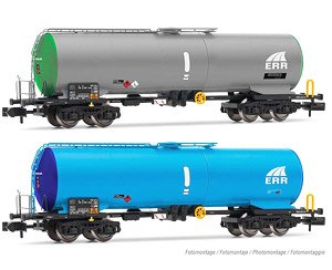 ERR, 2-unit set 4-axle tank Wagons, 1x green/grey + 1 x light blue/dark blue livery, Period VI (2-Car Set) (Model Train)