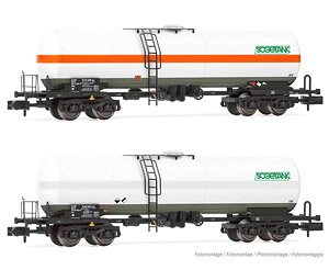 FS, 2-units pack Tank Wagon 4 axles Zags/Zas `SOGETANK`, light grey livery, with and without orange stripe, ep.V (2-Car Set) (Model Train)