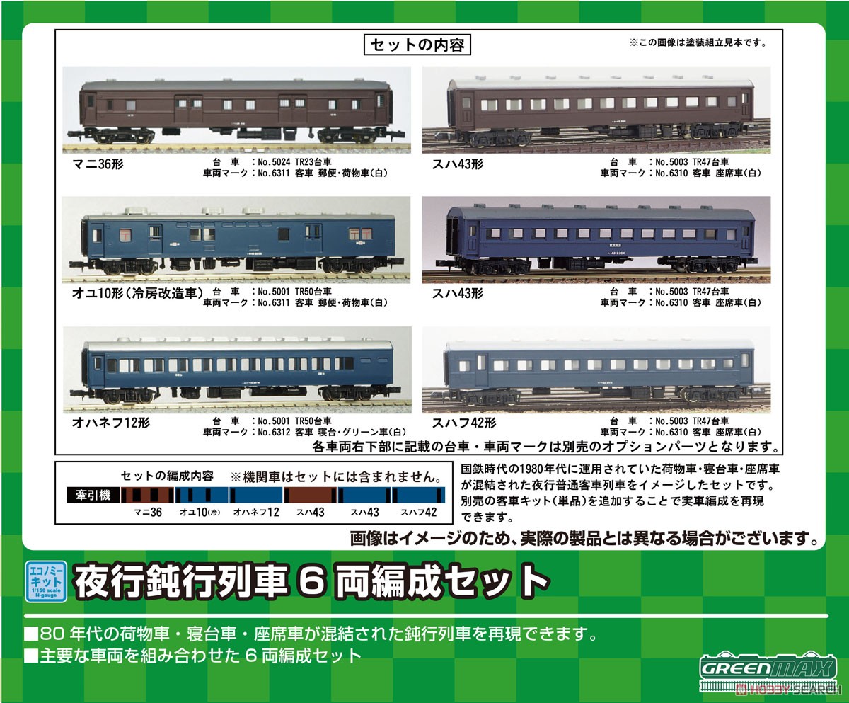 夜行 鈍行列車 6両編成セット (6両・組み立てキット) (鉄道模型) その他の画像1