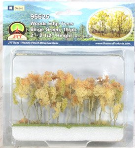 95625 (N) Woods Edge Trees Beige Green, 15/pk 2``-2-1/2`` Height (5cm, 6.4cm) (15 Pieces) (Model Train)