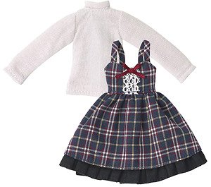 Girly Jumper Skirt Set (Navy Check) (Fashion Doll)