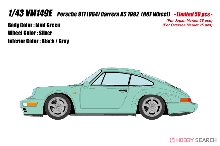 Porsche 911 (964) Carrera RS 1992 (RUF Wheel) Mint Green (Diecast Car) その他の画像1