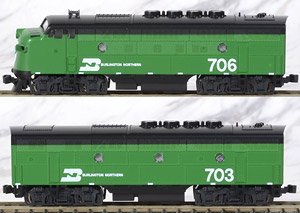 F3 A+B Locomotive Set Burlington Northern A-Unit #706 Dual Headlight & B-Unit #703 (2両セット) (鉄道模型)