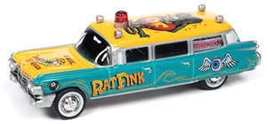 1959 キャディラック 霊柩車 Rat Fink グリーン/イエロー (ミニカー)