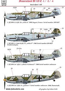 Me Bf 109 E-1/3/4 Part 2 White 9, White 6, Black 9 `Schnauzl`, Yellow (Decal)