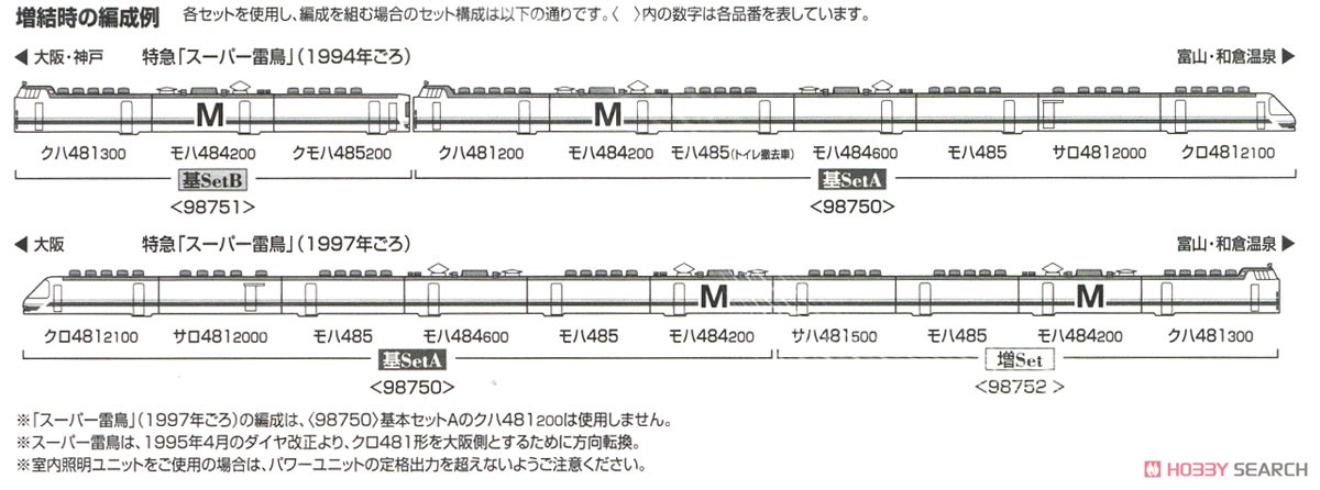 JR 485系 特急電車 (スーパー雷鳥) 増結セット (増結・4両セット) (鉄道模型) 解説5
