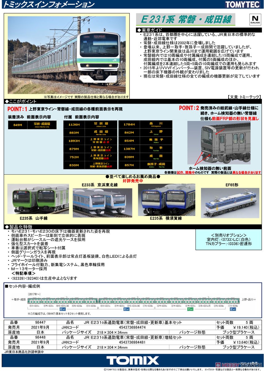 JR E231-0系 通勤電車 (常磐・成田線・更新車) 基本セット (基本・5両セット) (鉄道模型) 解説1