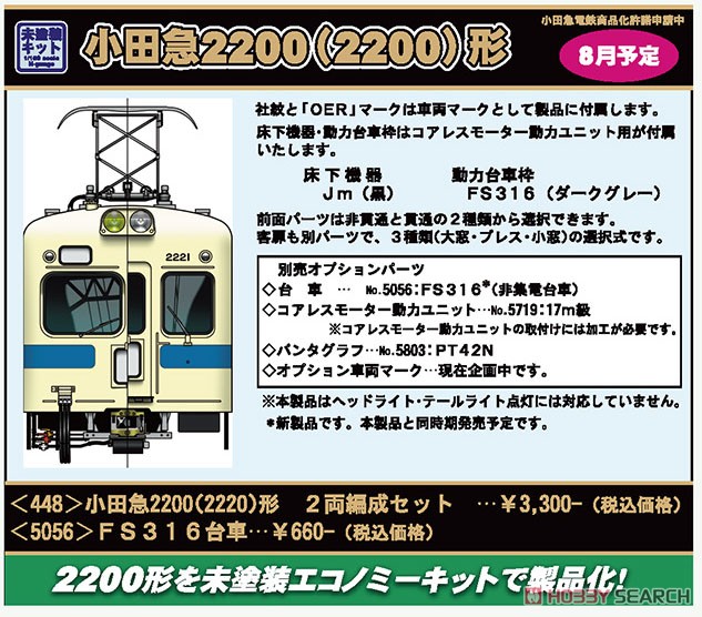 小田急 2200(2220)形 2両編成セット (2両・組み立てキット) (鉄道模型) その他の画像2