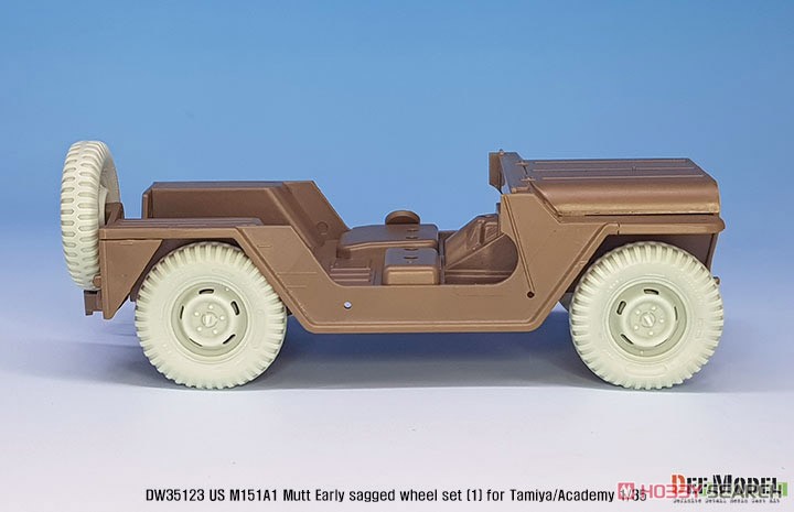 ベトナム戦争 米陸軍M151A1初期型自重変形タイヤセット1 ブロックタイヤ仕様Fサスパーツ付 (タミヤ/アカデミー用) (プラモデル) その他の画像5