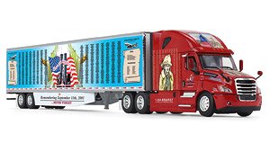 Freightliner 2018 Cascadia High-Roof Sleeper & 53` Utility Trailer with Reefer & Skirts `Rolling Memorial 2021` (Diecast Car)