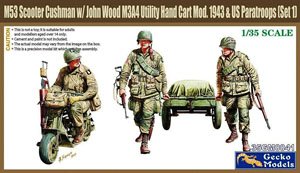 WWII 米 落下傘兵 w/クッシュマン 空挺スクーター & ジョン・ウッド M3A4 Mod.1943 ユーティリティハンドカートセット 1 (プラモデル)