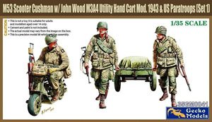 WWII US Paratroops w/Cushman Parascooter & John Wood M3A4 Utility Hand CartMod.1943 (Set 1) (Plastic model)