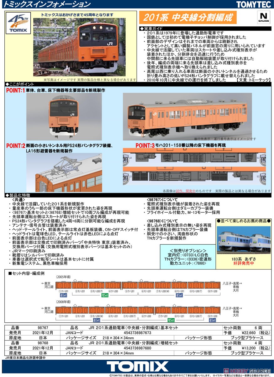J.R. Commuter Train Series 201(Chuo Line, Split Formation) Standard Set (Basic 6-Car Set) (Model Train) About item1